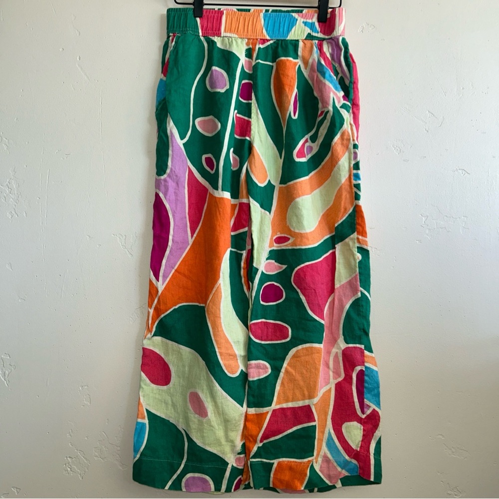 CHRISTIAN SIRIANO New York Colorful Linen Pants Size SMALL Abstract Print
